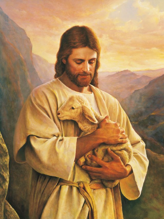 Jesus Christ holding a lamb. By Del Parsons